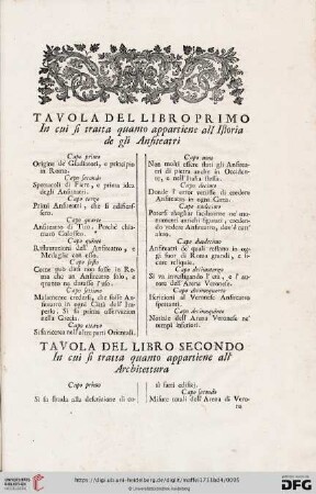 Tavola del libro primo / secondo