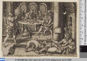 Lazarus an der Pforte des reichen Mannes; Hunde lecken die Wunden des Lazarus