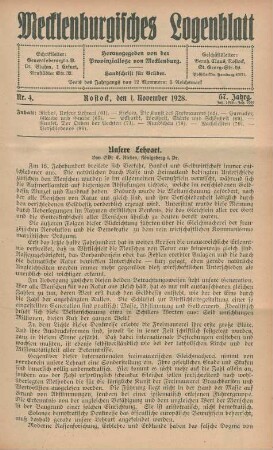 Nr. 4. Rostock, den 1. November 1928.