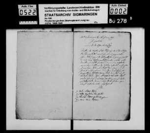 Vermögensübergabe des Malers Lukas Flöß in Inneringen an seine Tochter Kreszentia