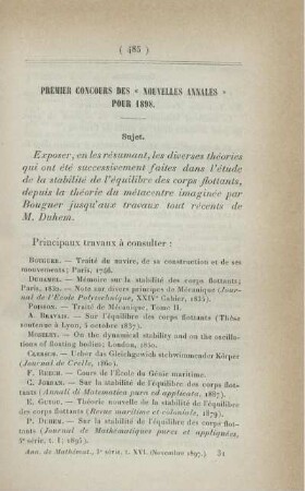 Premier concours des "Nouvelles Annales" pour 1898.