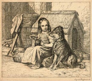 Hüssener, Auguste: Mädchen neben Hundehütte