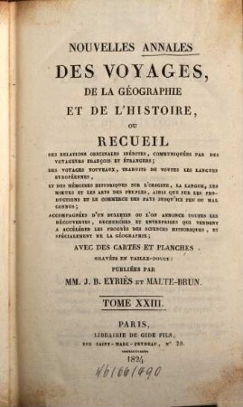 Nouvelles annales des voyages. 23, 23. 1824
