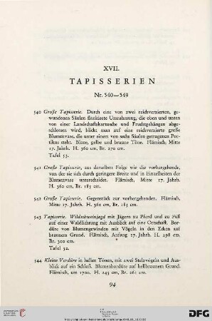 XVII. Tapisserien (Nr. 540-549)