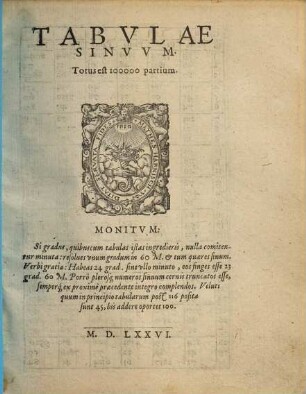 Tabulae sinvvm : totius est 100.000 partium