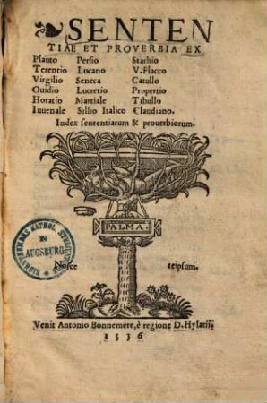 Sententiae et proverbia ex Plauto, Terentio, Virgilio, Ovidio, Horatio ...