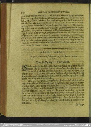 Artic. LXXIII. De publicatione testimoniorum sive Rotuli, quod vocant. Von Oeffnung der Kundschafft