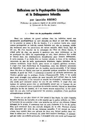 40-44, Réflexions sur la Psychopathie Criminelle et la Délinquance Infantile