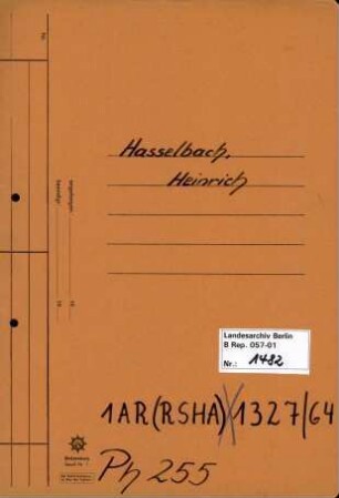 Personenheft Heinrich Hasselbach (*22.09.1904), SS-Obersturmführer