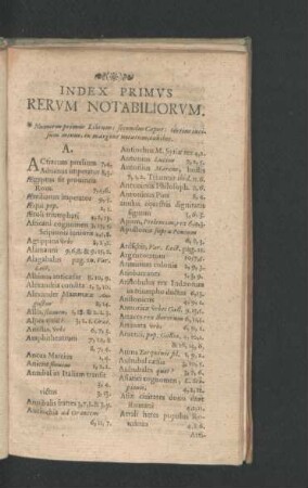 Index Primus Rerum Notabiliorum.