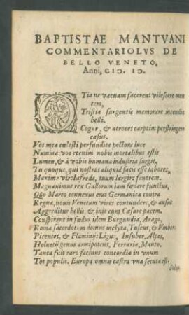 Baptistae Mantuani Commentariolus De Bello Veneto ...