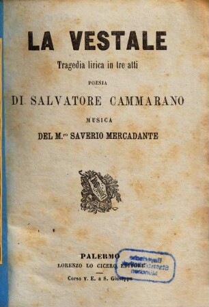 La vestale : tragedia lirica in tre atti