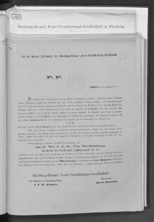 An die Herren Actionaire der Hamburg-Bremer Feuer-Versicherungs-Gesellschaft.