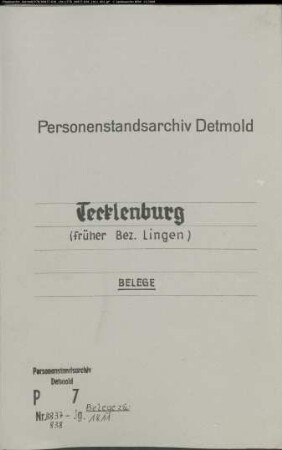 Belegakten zum Heiratsregister 1811 der Munizipalität Tecklenburg. Bezirk Lingen