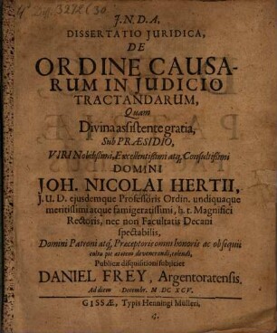 Dissertatio Juridica, De Ordine Causarum In Judicio Tractandarum