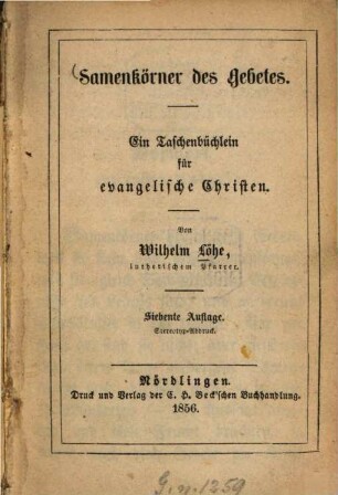 Samenkörner des Gebets : ein Taschenbüchlein für evangelische Christen