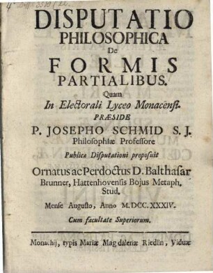 Disputatio Philosophica De Formis Partialibus