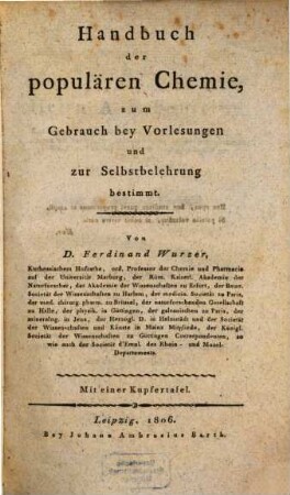 Handbuch der populären Chemie : zum Gebrauch bey Vorlesungen und zur Selbstbelehrung bestimmt
