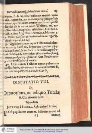 Disputatio VIII. De Curatoribus, ac reliquo Tutelae & Curationis Iure