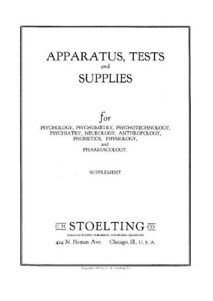 Psychological and Physiological Apparatus and Supplies: Supplement