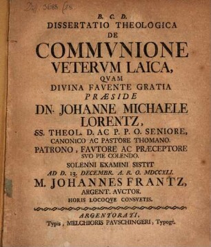 Diss. theol. de communione veterum laica
