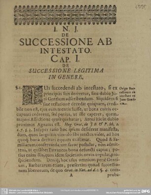 Cap. I. De Successione Legitima In Genere