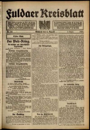 Erste Ausgabe vom Mittwoch, den 08. August 1917.