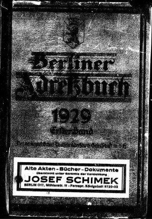 Berliner Adreßbuch 1929 Erster Band
