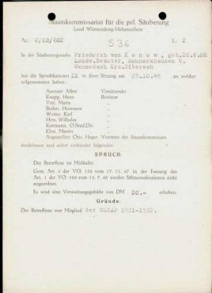 Kunow, Friedrich von