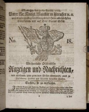 No. 18. Montags, den 30ten Aprilis, 1753.