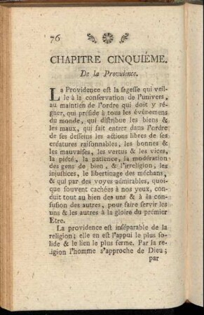 Chapitre Cinquiéme. De la Providence.