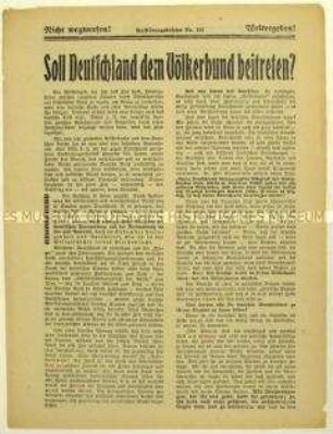 Flugblatt der Deutschen Erneuerungs-Gemeinde gegen einen Betritt Deutschlands zum Völkerbund