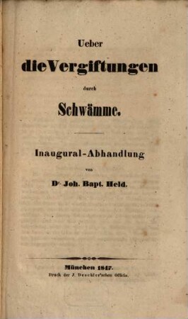 Ueber die Vergiftungen durch Schwämme