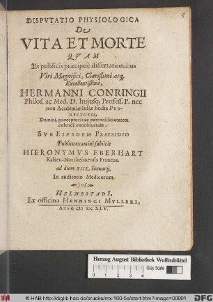 Disputatio Physiologica De Vita Et Morte