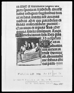 Stundenbuch, ad usum Romanum — Grablegung Christi, Folio 38recto