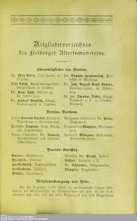 Mitgliederverzeichnis des Freiberger Altertumsvereins