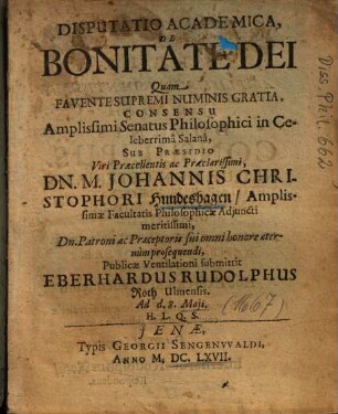 Disputatio Academica, De Bonitate Dei