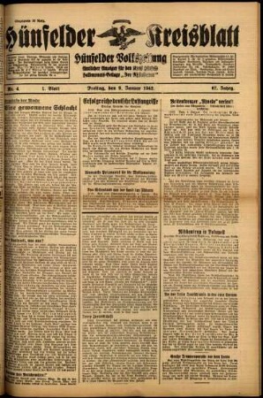 Erste Ausgabe vom Freitag, den 09. Januar 1942.