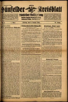Erste Ausgabe vom Freitag, den 09. Januar 1942.