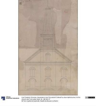 Neubüderich bei Düsseldorf. Entwurf zu einer katholischen Kirche. Ansicht der Turmseite