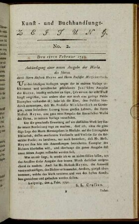 No. 2. Den 18ten Februar 1791.