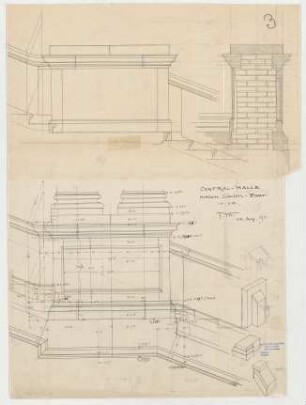 Thiersch, Friedrich von; München; Justizpalast - Mittleres Säulen - Paar in der Zentralhalle (Ansichten, Schnitt, Perspektiven)
