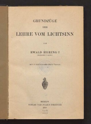 Grundzüge der Lehre vom Lichtsinn