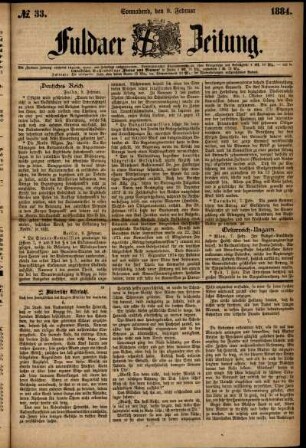 Ausgabe vom Samstag, den 09. Februar 1884.