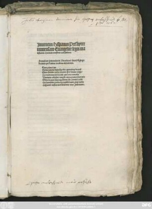 Juuencus Hispanus Presbyter || immensam Euangelice legis ma||iestatem Heroicis versibus concludens.|| ... ||