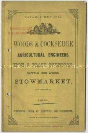 Landwirtschaftliche Maschinen der Firma Woods und Cocksedge in England