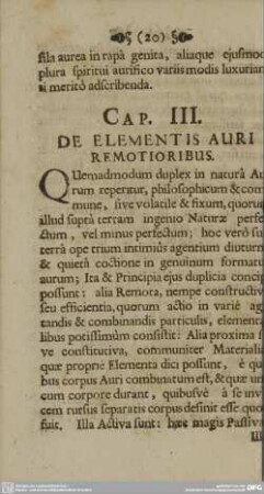 CAP. III. DE ELEMENTIS AURI REMOTIORIBUS.