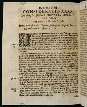 314-323, CONSIDERATIO XL. De vita, & glorioso Martyrio SS. Simonis & Judae Apost.