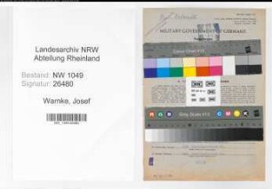 Entnazifizierung Josef Warnke , geb. 27.08.1895 (Bahnsekretaer)