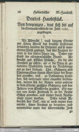 Drittes Haubtstück. Von demjenigen, was sich bis auf die Sempacherschlacht im Jahr 1386 zugetragen